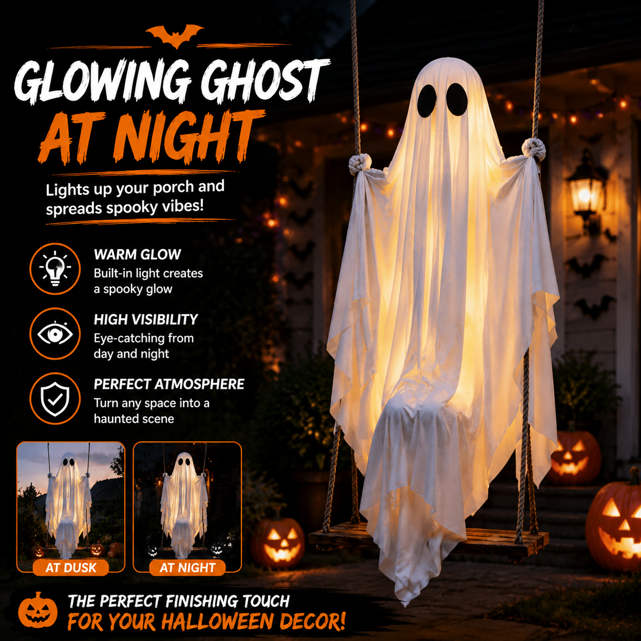 👻 Animated Swinging Ghost Halloween Decoration – Spooky Porch Hanging Ghost For Outdoor Yard Decor