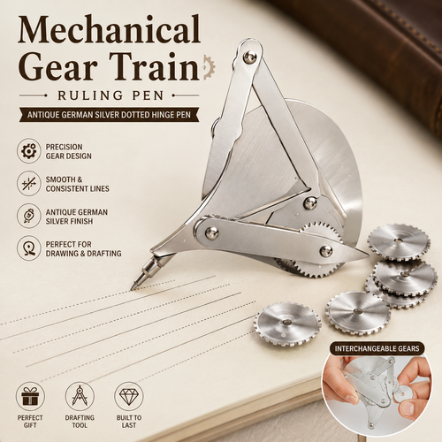 ✒️ Mechanical Gear Train Ruling Pen | Antique German Silver Dotted Hinge Pen