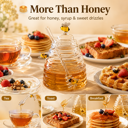 🔥Honey Jar with Dipper,Lid and Bee Decoration Beautiful Honey Shaped Glass Honey Pot