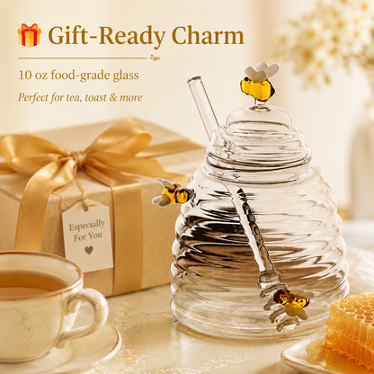🔥Honey Jar with Dipper,Lid and Bee Decoration Beautiful Honey Shaped Glass Honey Pot