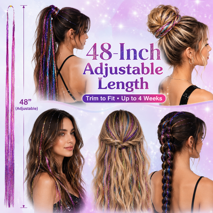 ✨Colorful Heat-Resistant Hair Tinsel Kit with Tools 48 Inches Glitter Tinsel Extensions