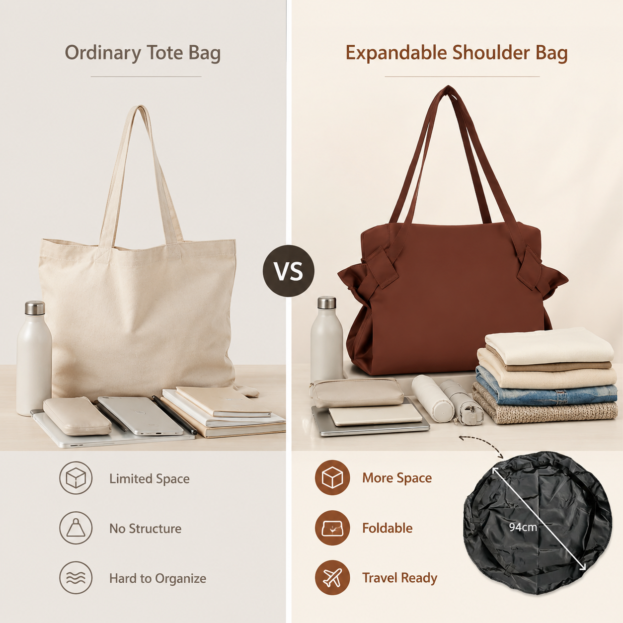 💥New Arrival | Large Expandable Foldable Shoulder Tote Bag