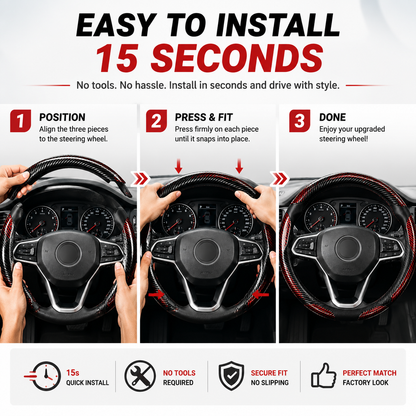 🔥 3-Piece Carbon Fiber Steering Wheel Cover – 15s Racing Style Interior Upgrade & Anti-Slip Grip