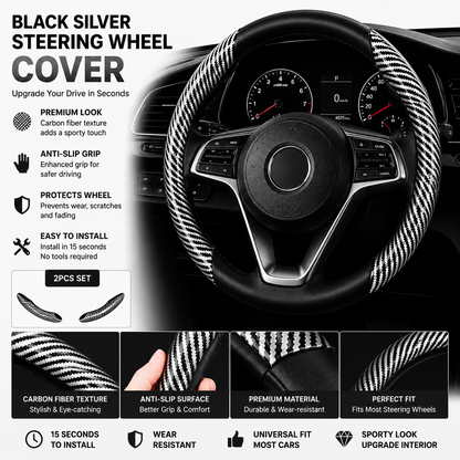 🔥 3-Piece Carbon Fiber Steering Wheel Cover – 15s Racing Style Interior Upgrade & Anti-Slip Grip