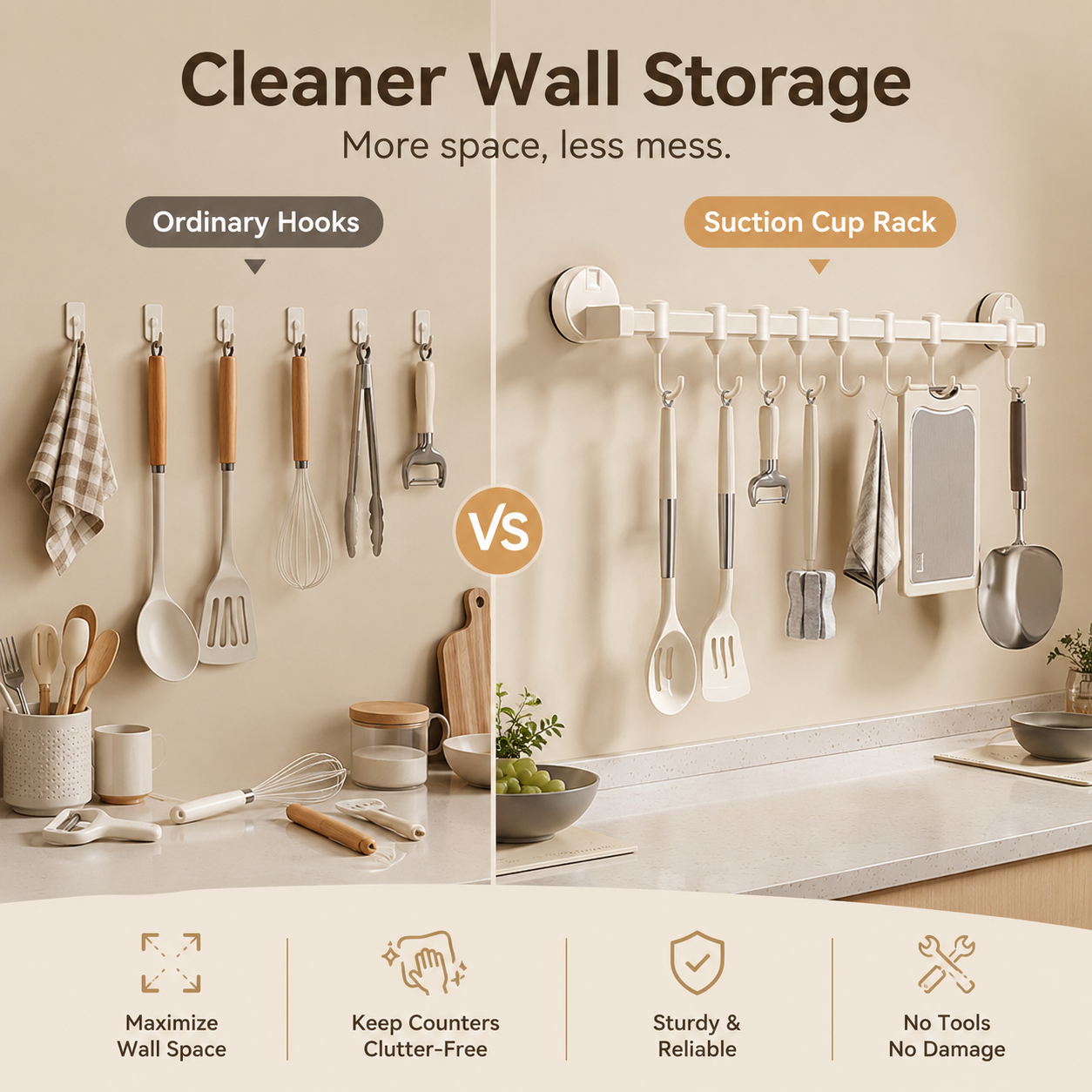 🔥 Hot Sale | Suction Cup Kitchen Hanging Rack with Hooks