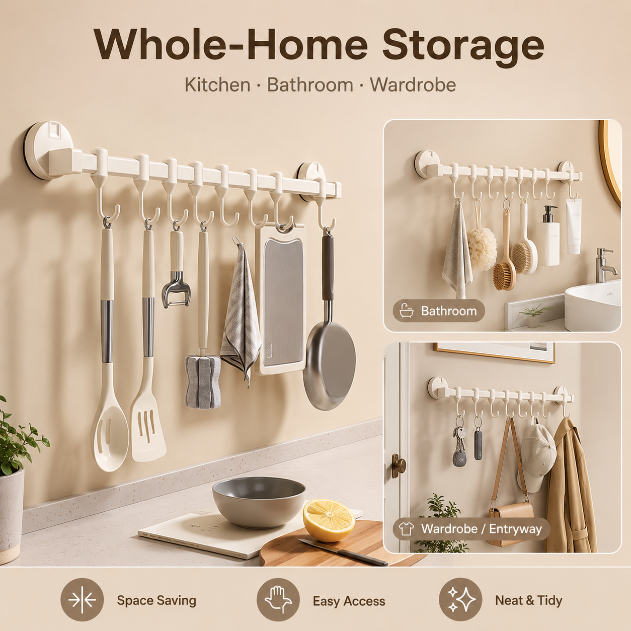 🔥 Hot Sale | Suction Cup Kitchen Hanging Rack with Hooks
