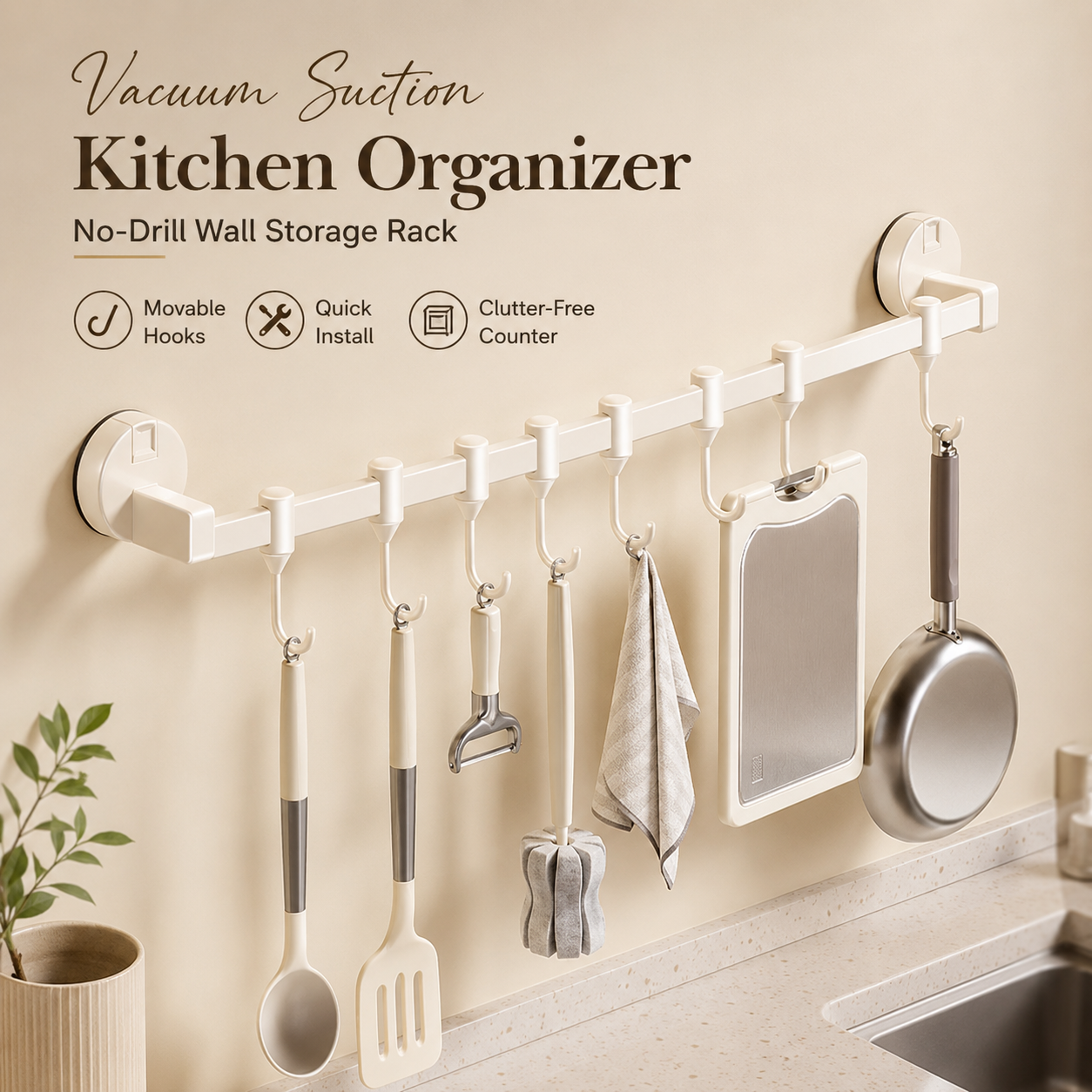 🔥 Hot Sale | Suction Cup Kitchen Hanging Rack with Hooks