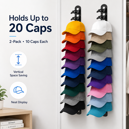 🧢 Vertical Adhesive Wall Hat Rack Organizer (2-Pack)