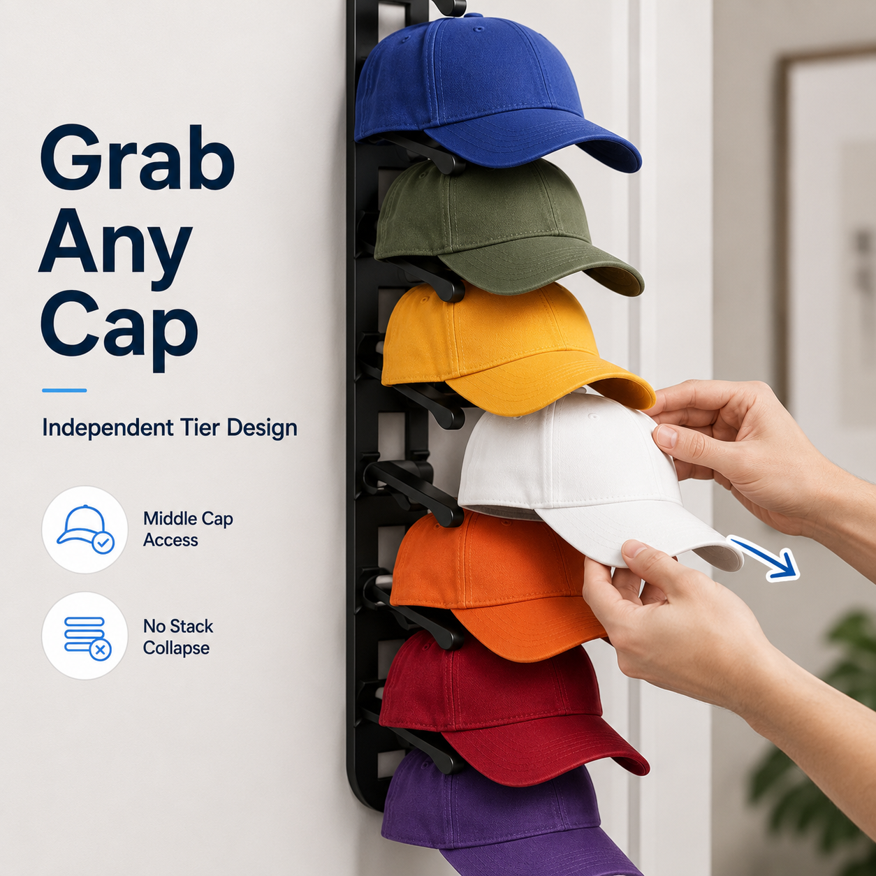 🧢 Vertical Adhesive Wall Hat Rack Organizer (2-Pack)