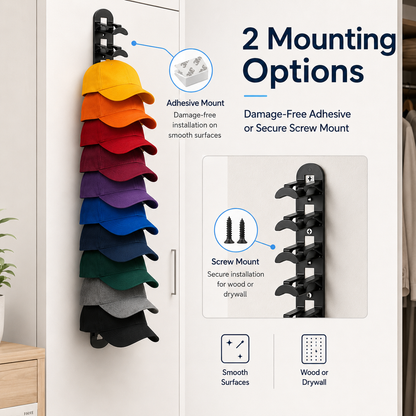 🧢 Vertical Adhesive Wall Hat Rack Organizer (2-Pack)