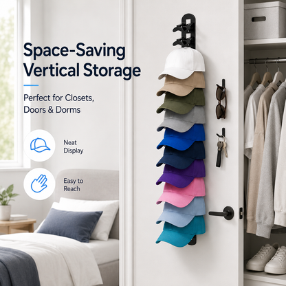 🧢 Vertical Adhesive Wall Hat Rack Organizer (2-Pack)