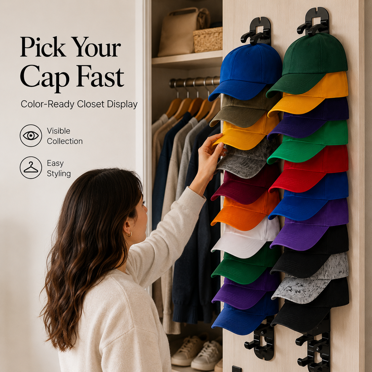 🧢 Vertical Adhesive Wall Hat Rack Organizer (2-Pack)