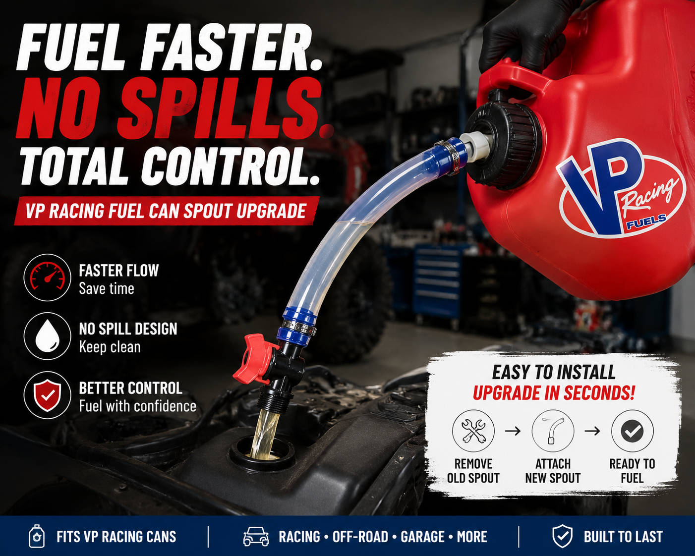 ⛽ Racing Fuel Can Upgrade Kit – No Spill Fuel Jug Nozzle Kit