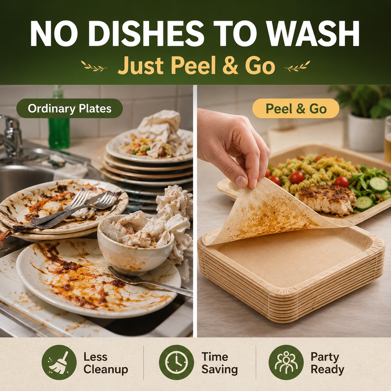 🔥Bestseller｜15 Servings Total - Large 9.5in X 9.5in Multi-Use Reusable Paper Plates