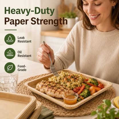 🔥Bestseller｜15 Servings Total - Large 9.5in X 9.5in Multi-Use Reusable Paper Plates