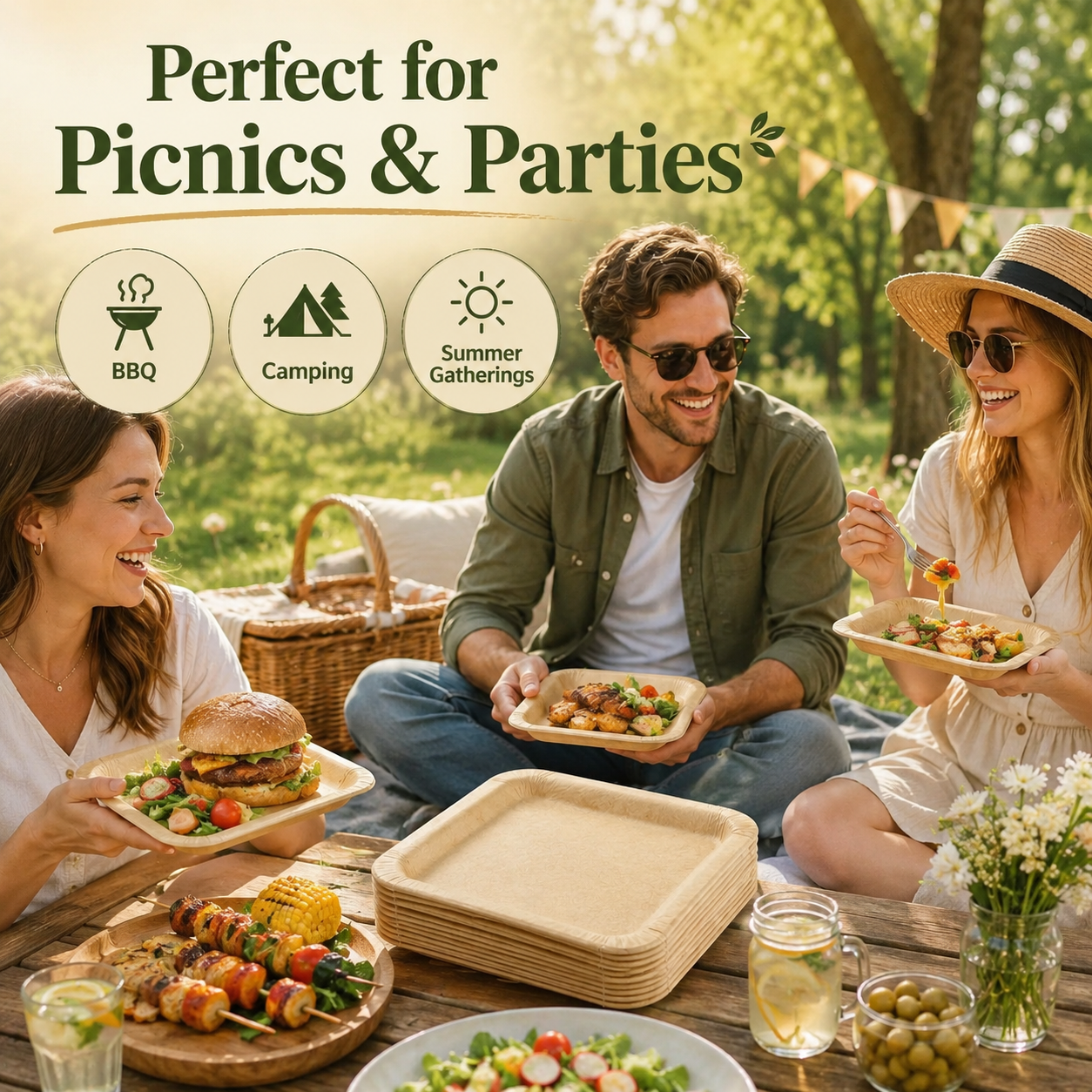 🔥Bestseller｜15 Servings Total - Large 9.5in X 9.5in Multi-Use Reusable Paper Plates