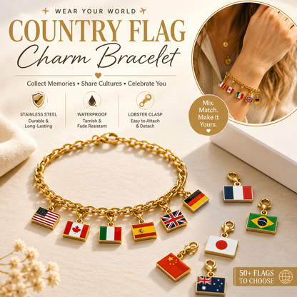 🔥Stainless Steel Country Flag Bracelet Pendant Hand Chain Charm Travel Keyring Ornament