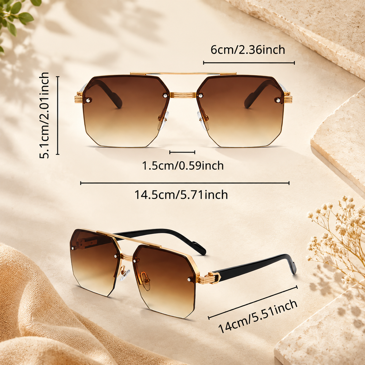 🕶️ Retro Rimless Square Sunglasses – Stylish UV-Protection Fashion Shades