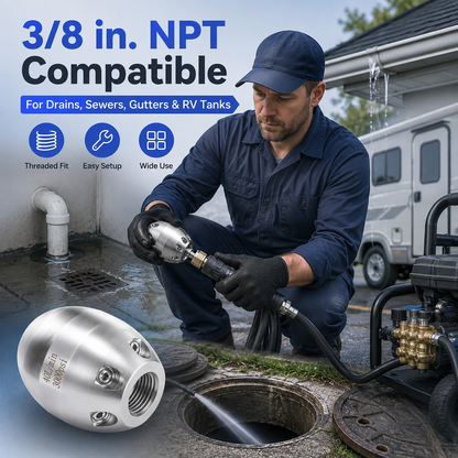 ⚡3/8” NPT High Pressure Sewer Jetter Nozzle for Pressure Washer（40 L/Min, 3000 PSI）