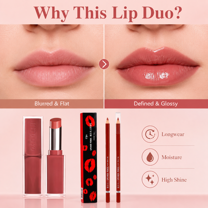 🔥Dual-Ended Lip Duo: Long-Lasting Waterproof Lip Liner + High-Gloss Lip Glaze Pen