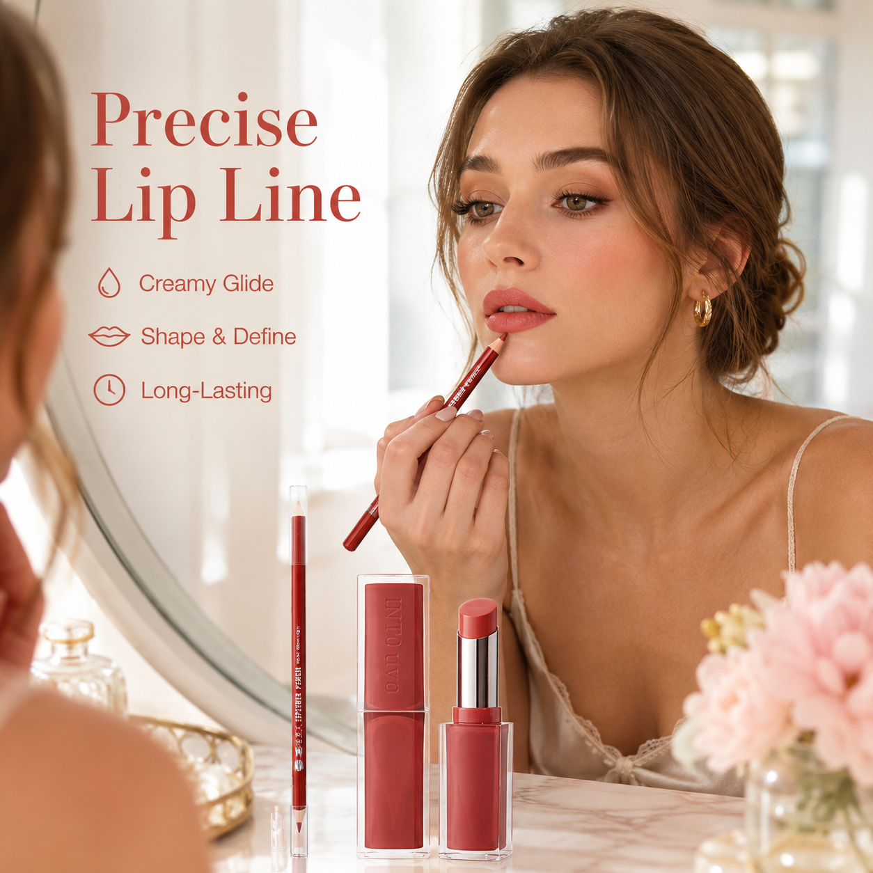 🔥Dual-Ended Lip Duo: Long-Lasting Waterproof Lip Liner + High-Gloss Lip Glaze Pen