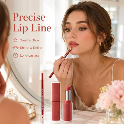 🔥Dual-Ended Lip Duo: Long-Lasting Waterproof Lip Liner + High-Gloss Lip Glaze Pen
