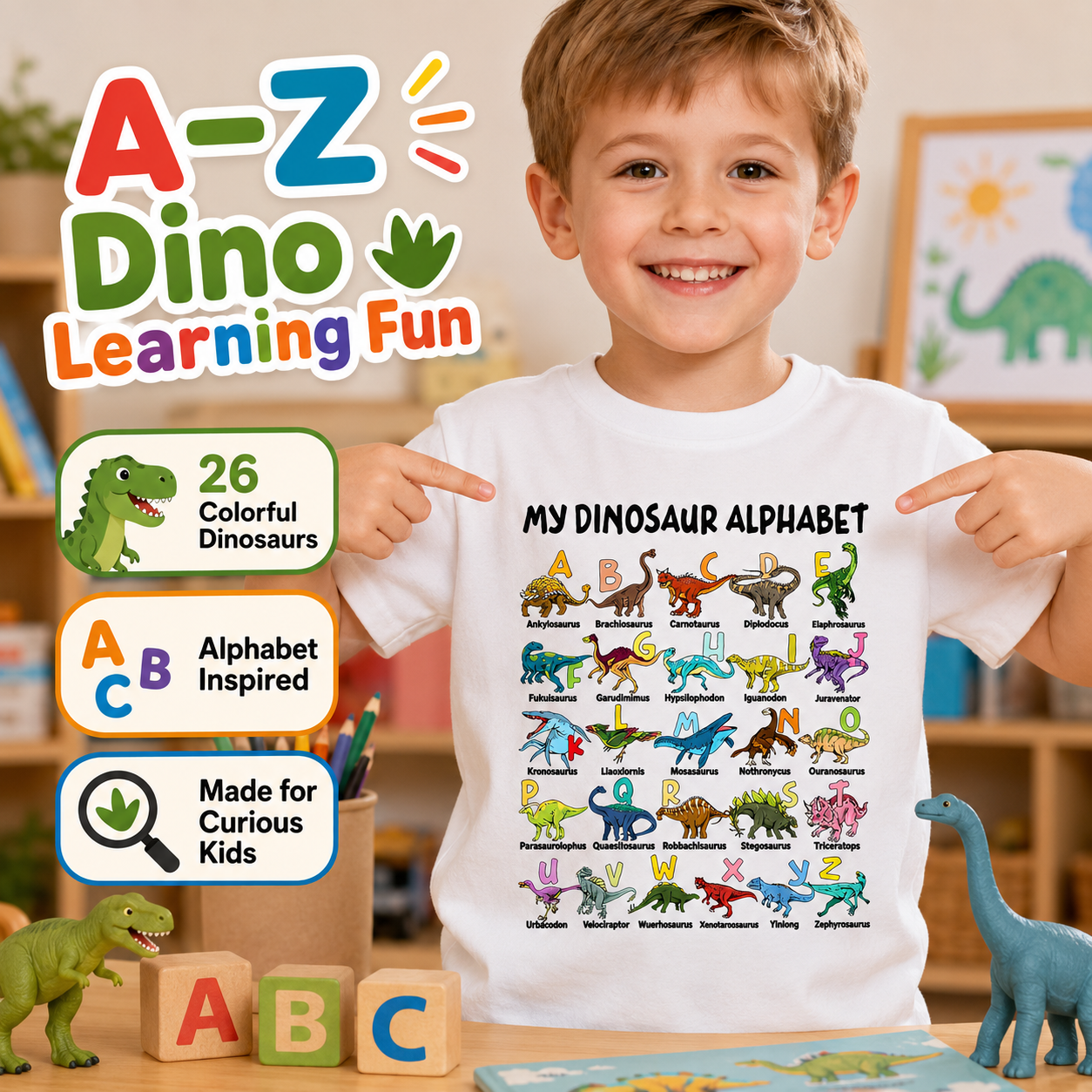 🔥Types of Dinosaurs Alphabet A-Z ABC Dino Identification Premium Tri-Blend T-Shirt