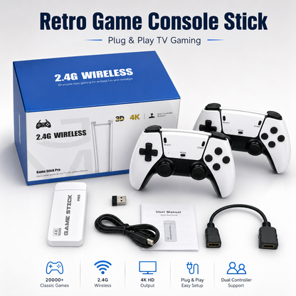 ✨🎁2026 Retro Gaming Console Stick with 4K HDMI, Dual 2.4G Wireless Controller