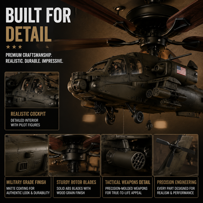 🚁 Military Helicopter Ceiling Fan Decor – Realistic Hanging Ornament for Man Cave & Home