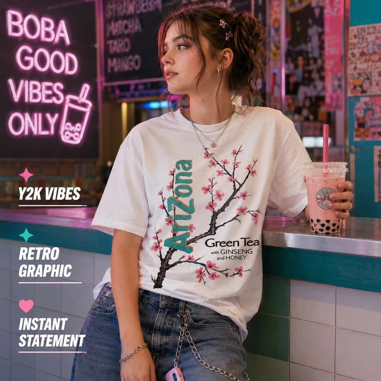💥New Launch 🔥The Vintage Arizona Green Tea Cherry Blossom Shirt
