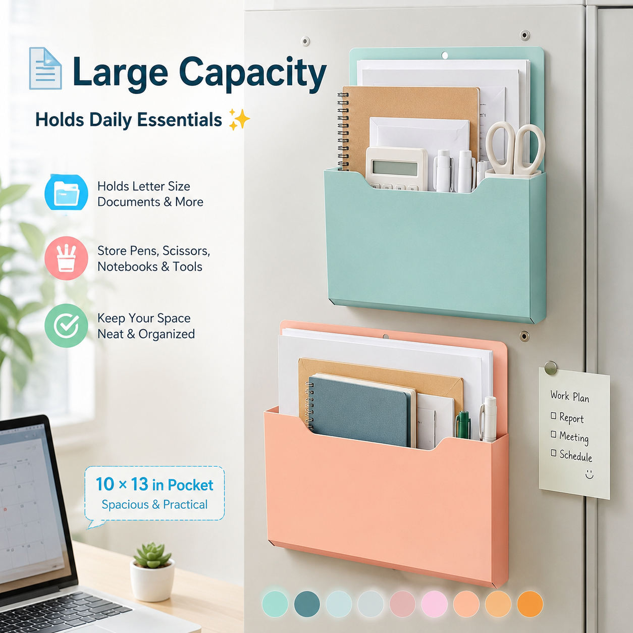 🔥Magnetic File Holder Paper Holder Pocket Organizer Hanging 10 X 13 Inch