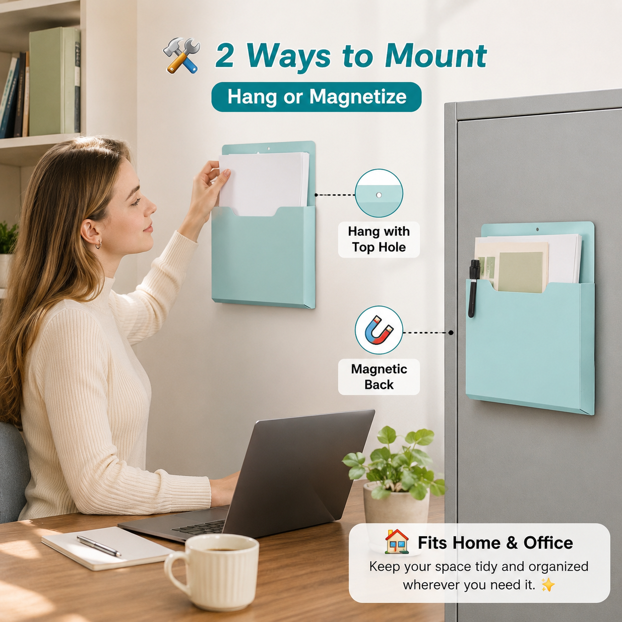 🔥Magnetic File Holder Paper Holder Pocket Organizer Hanging 10 X 13 Inch