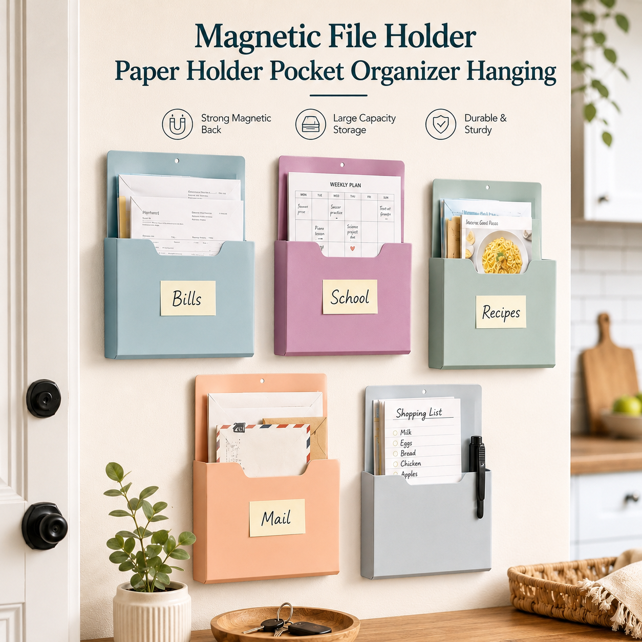 🔥Magnetic File Holder Paper Holder Pocket Organizer Hanging 10 X 13 Inch