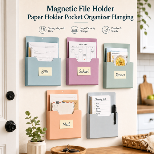 🔥Magnetic File Holder Paper Holder Pocket Organizer Hanging 10 X 13 Inch