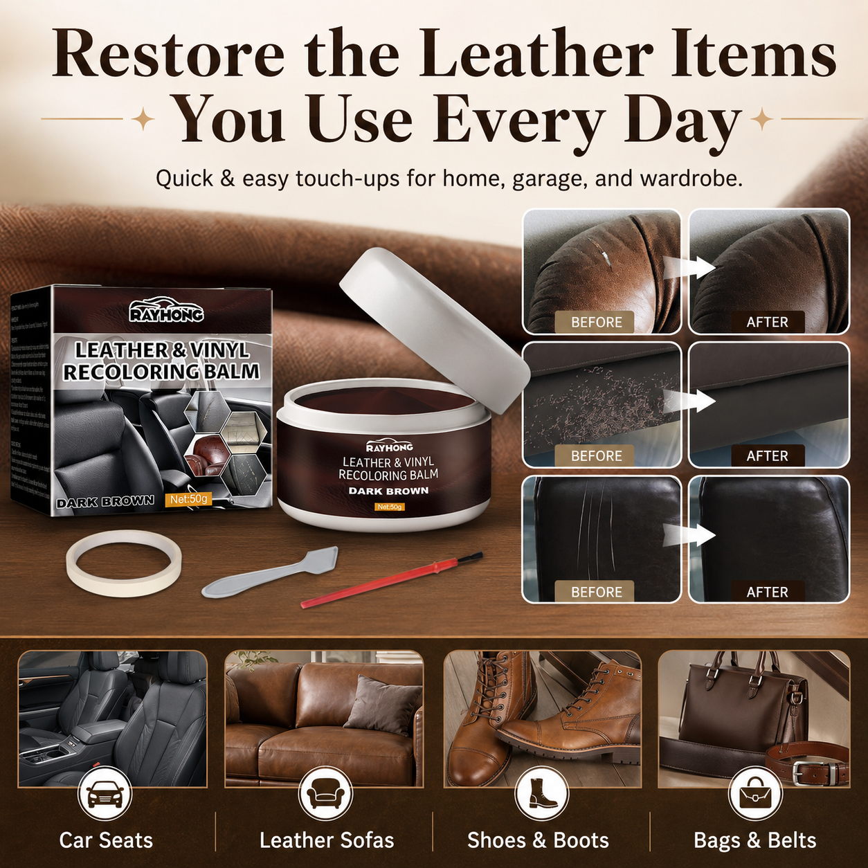Magic Leather Color Restorer & Repair Paste for Couches, Car Seats and Bags