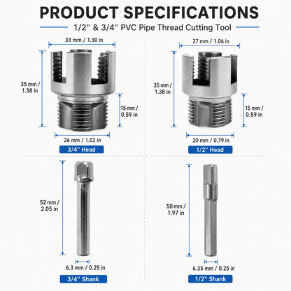 🔧 1/2'' & 3/4'' PVC Pipe Threading Tool – Integrated Internal & External Thread Cutter for Plumbing DIY Repairs
