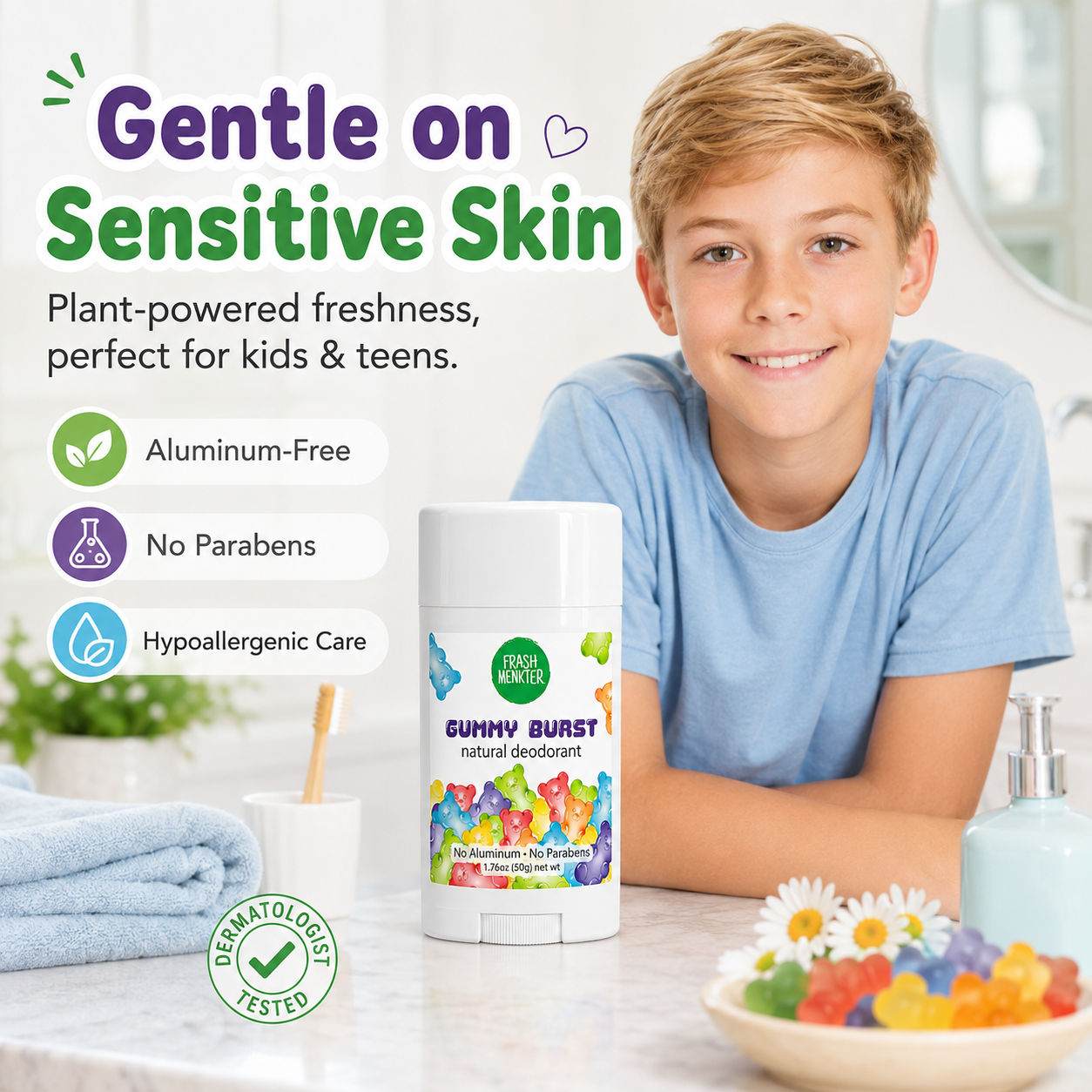 🌿Natural Deodorant for Kids & Teens, Aluminum Free, Paraben Free, Hypoallergenic Deodorant