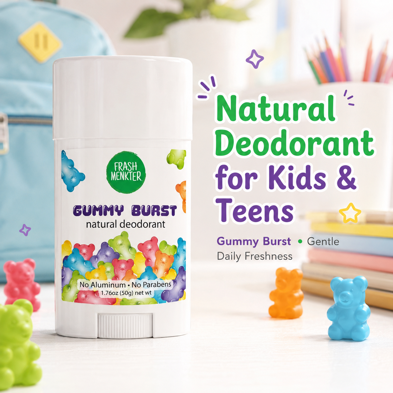 🌿Natural Deodorant for Kids & Teens, Aluminum Free, Paraben Free, Hypoallergenic Deodorant