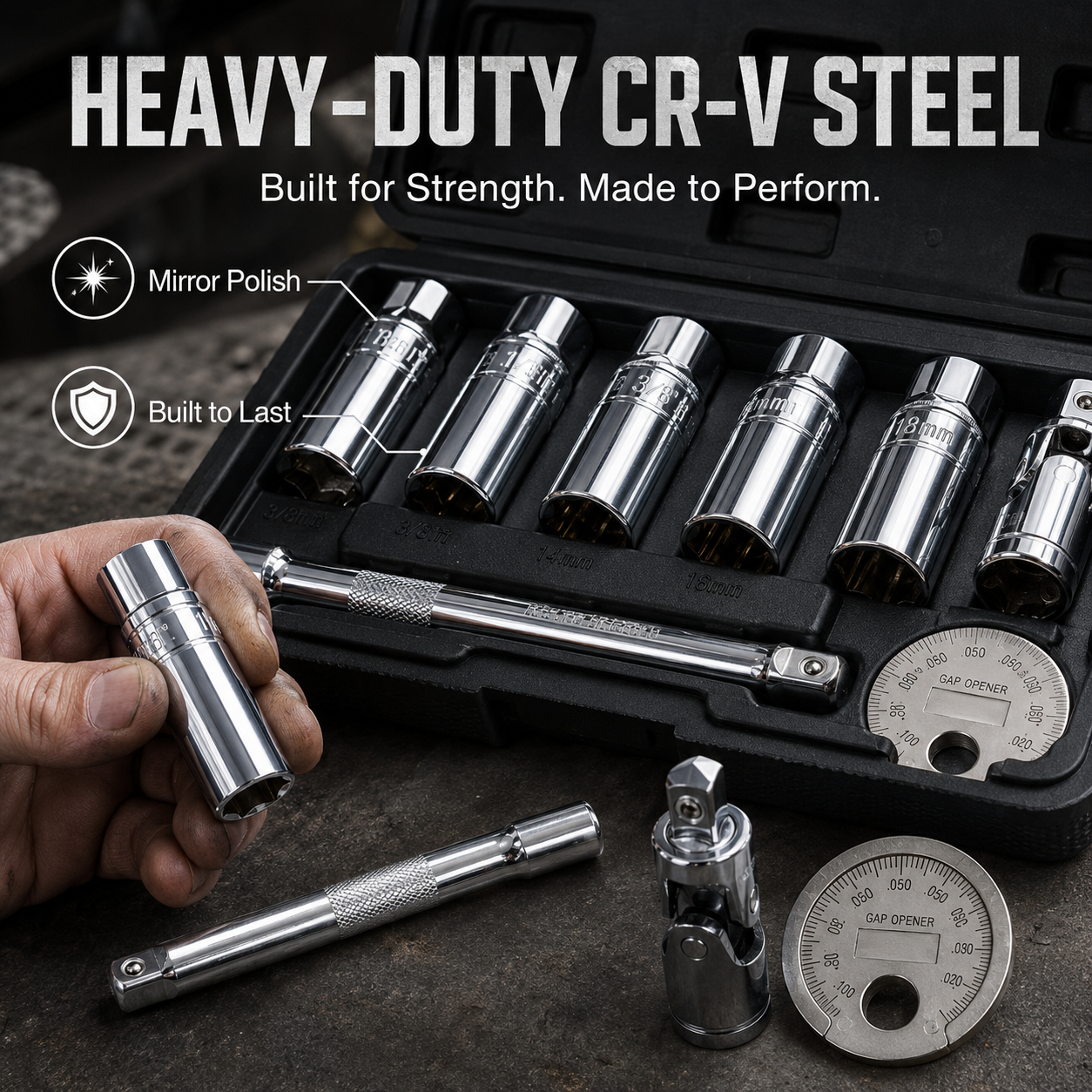 🔥3/8-Inch Drive 6-Point CR-V Steel Spark Plug Socket Wrench Set (8-Piece) 🛠️