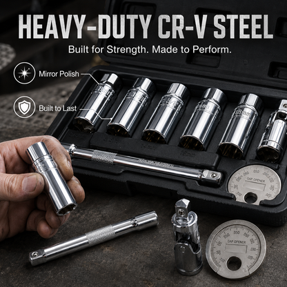 🔥3/8-Inch Drive 6-Point CR-V Steel Spark Plug Socket Wrench Set (8-Piece) 🛠️