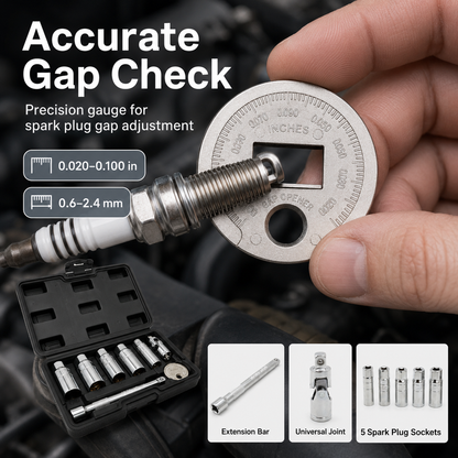 🔥3/8-Inch Drive 6-Point CR-V Steel Spark Plug Socket Wrench Set (8-Piece) 🛠️