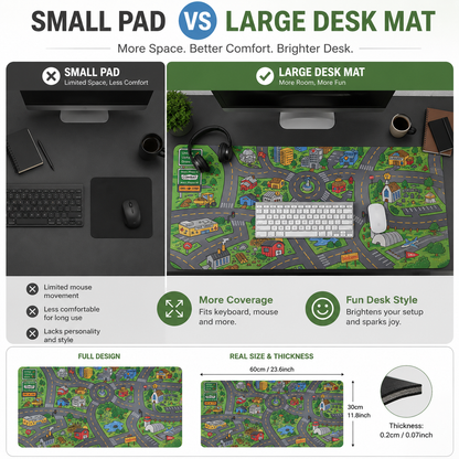 🔥Cartoon City Street Large Mouse Pad - Ultra-Smooth Desk Mat with Stitched Edges