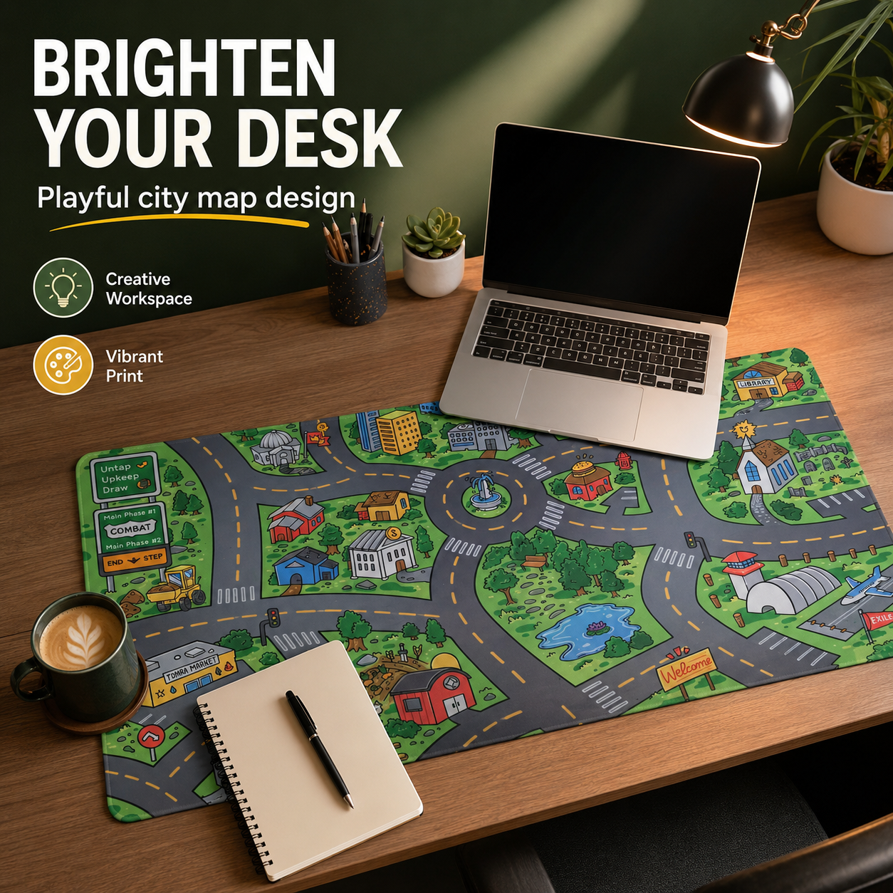 🔥Cartoon City Street Large Mouse Pad - Ultra-Smooth Desk Mat with Stitched Edges