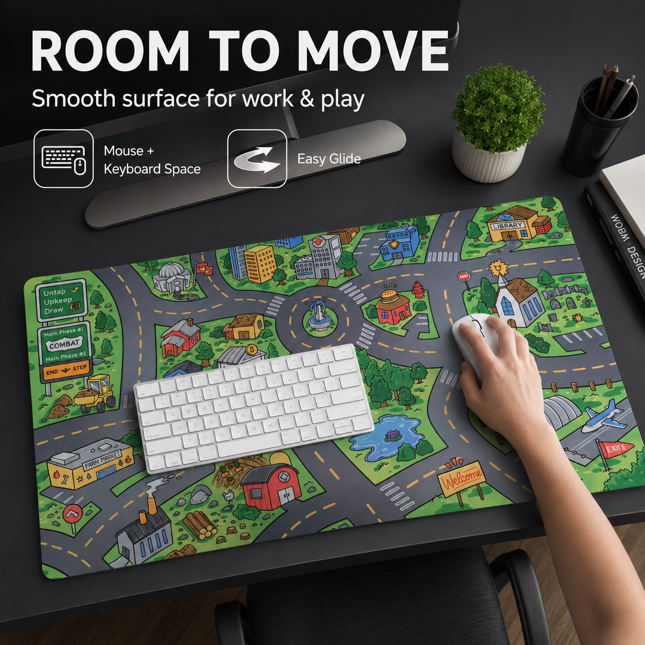 🔥Cartoon City Street Large Mouse Pad - Ultra-Smooth Desk Mat with Stitched Edges