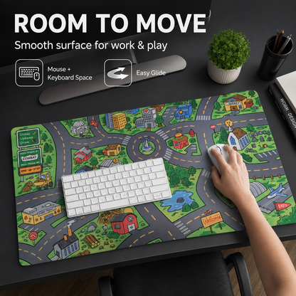 🔥Cartoon City Street Large Mouse Pad - Ultra-Smooth Desk Mat with Stitched Edges