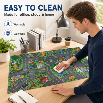 🔥Cartoon City Street Large Mouse Pad - Ultra-Smooth Desk Mat with Stitched Edges