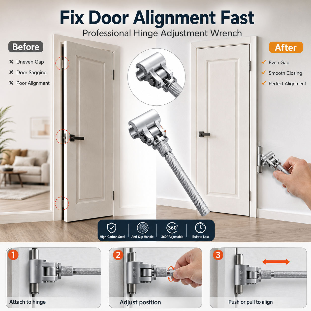 Adjustable door gap screw lever