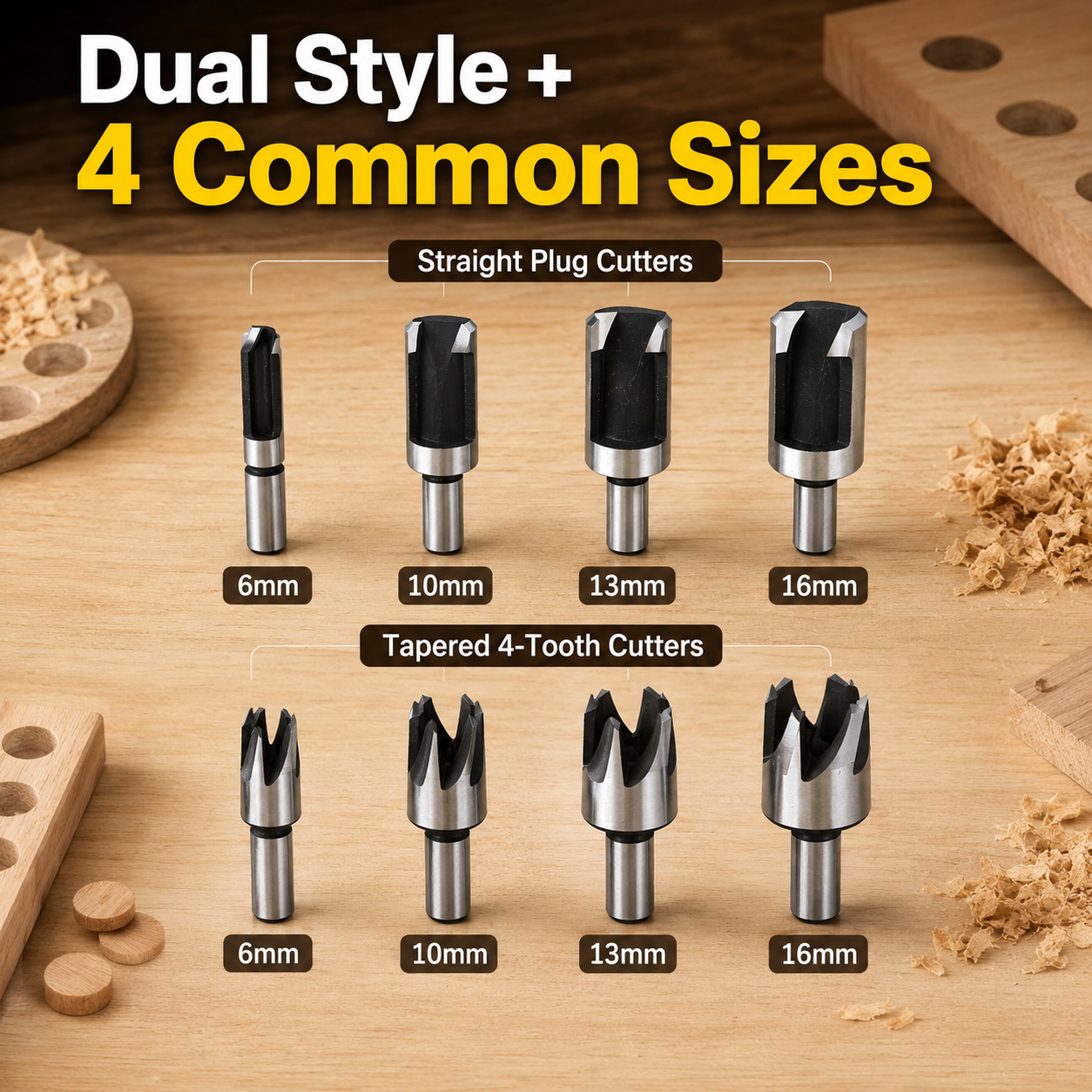 🔥8Pcs Wood Plug Cutter Drill Bit Set | Straight & Tapered Wood Hole Plug Making Bits