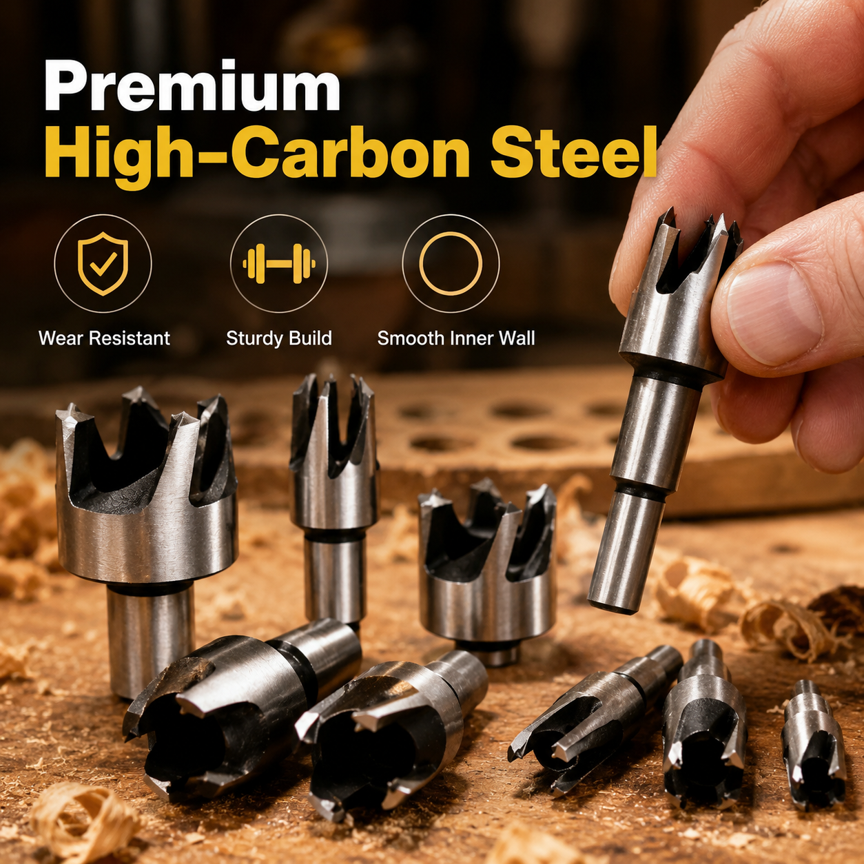 🔥8Pcs Wood Plug Cutter Drill Bit Set | Straight & Tapered Wood Hole Plug Making Bits