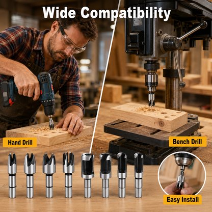 🔥8Pcs Wood Plug Cutter Drill Bit Set | Straight & Tapered Wood Hole Plug Making Bits